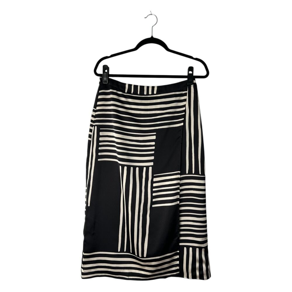 Ann Taylor Faux Wrap A-Line Skirt Size 6 Black Tan Mixed Striped Career Office